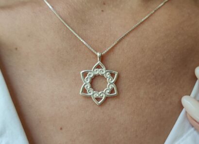 Star of David and Hearts Silver Curvy Pendant
