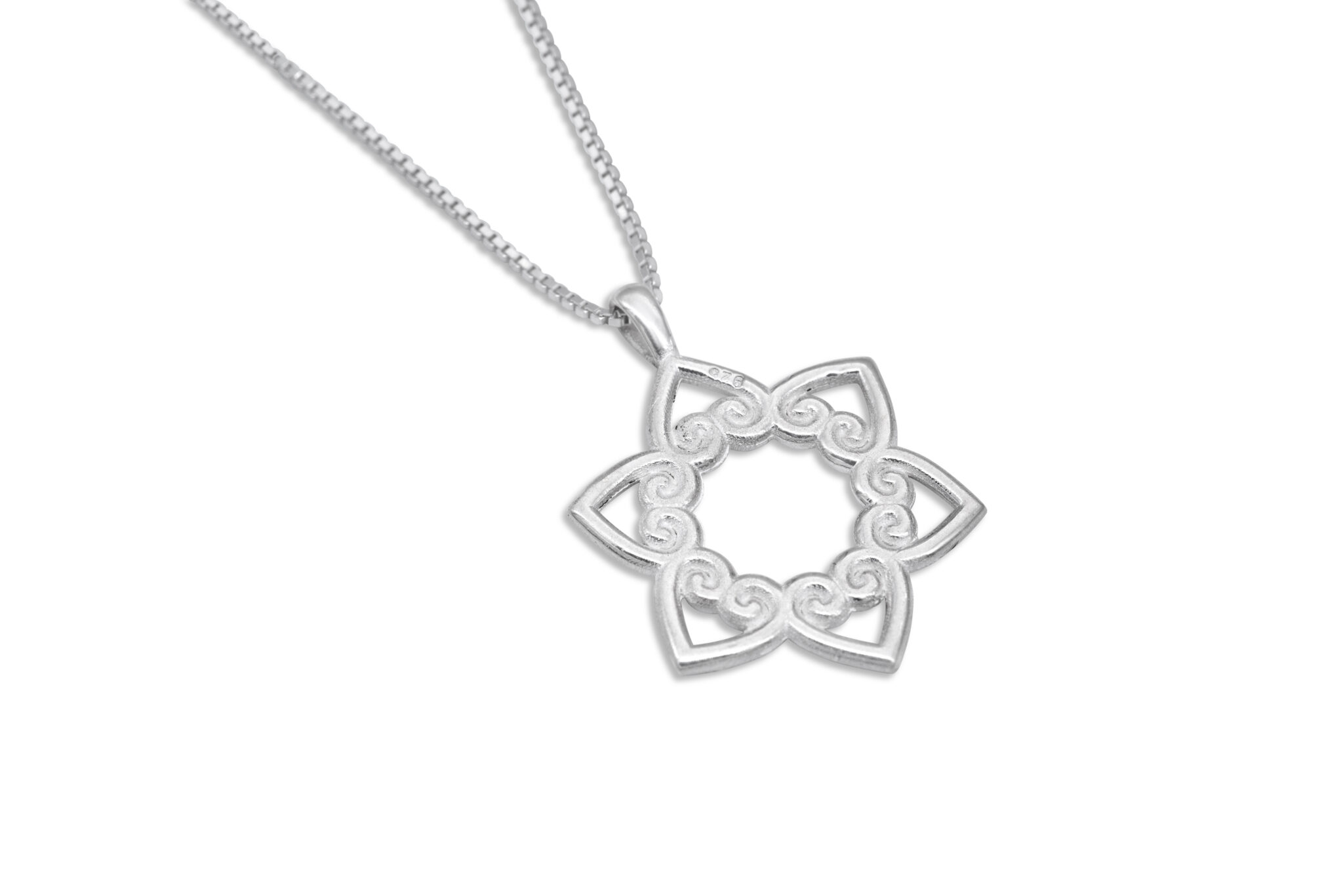 Star of David and Hearts Silver Curvy Pendant