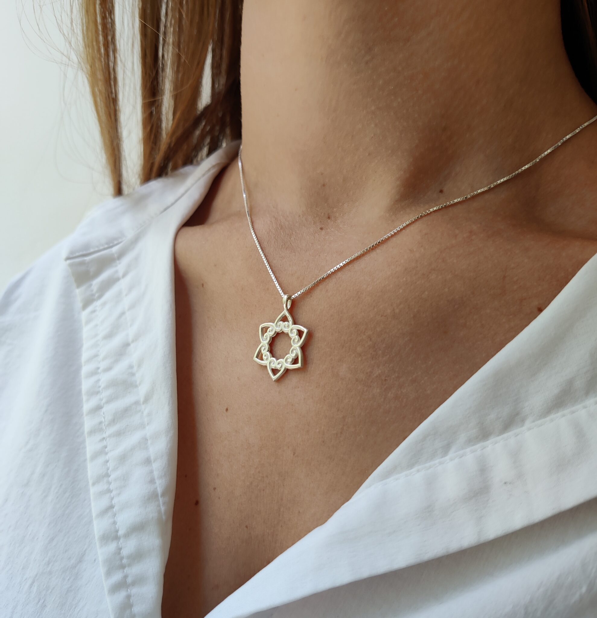 Star of David and Hearts Silver Curvy Pendant