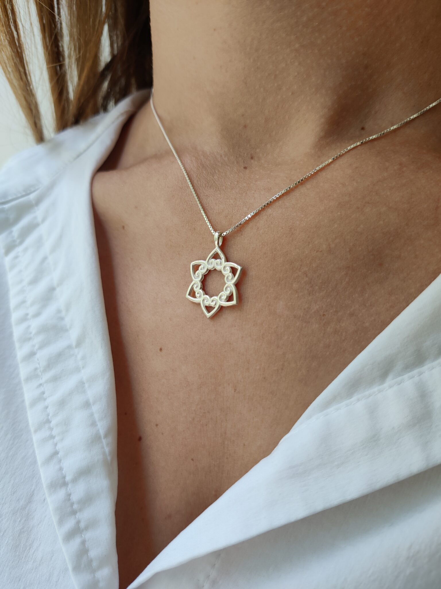 Star of David and Hearts Silver Curvy Pendant
