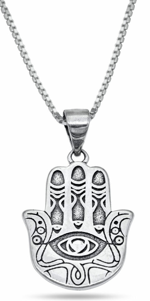 Hamsa and Evil Eye Silver Pendant