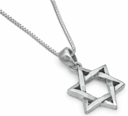 Large Twisted Star of David Silver Necklace
