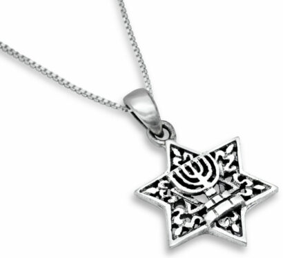 Star of David and Menorah Silver Pendant