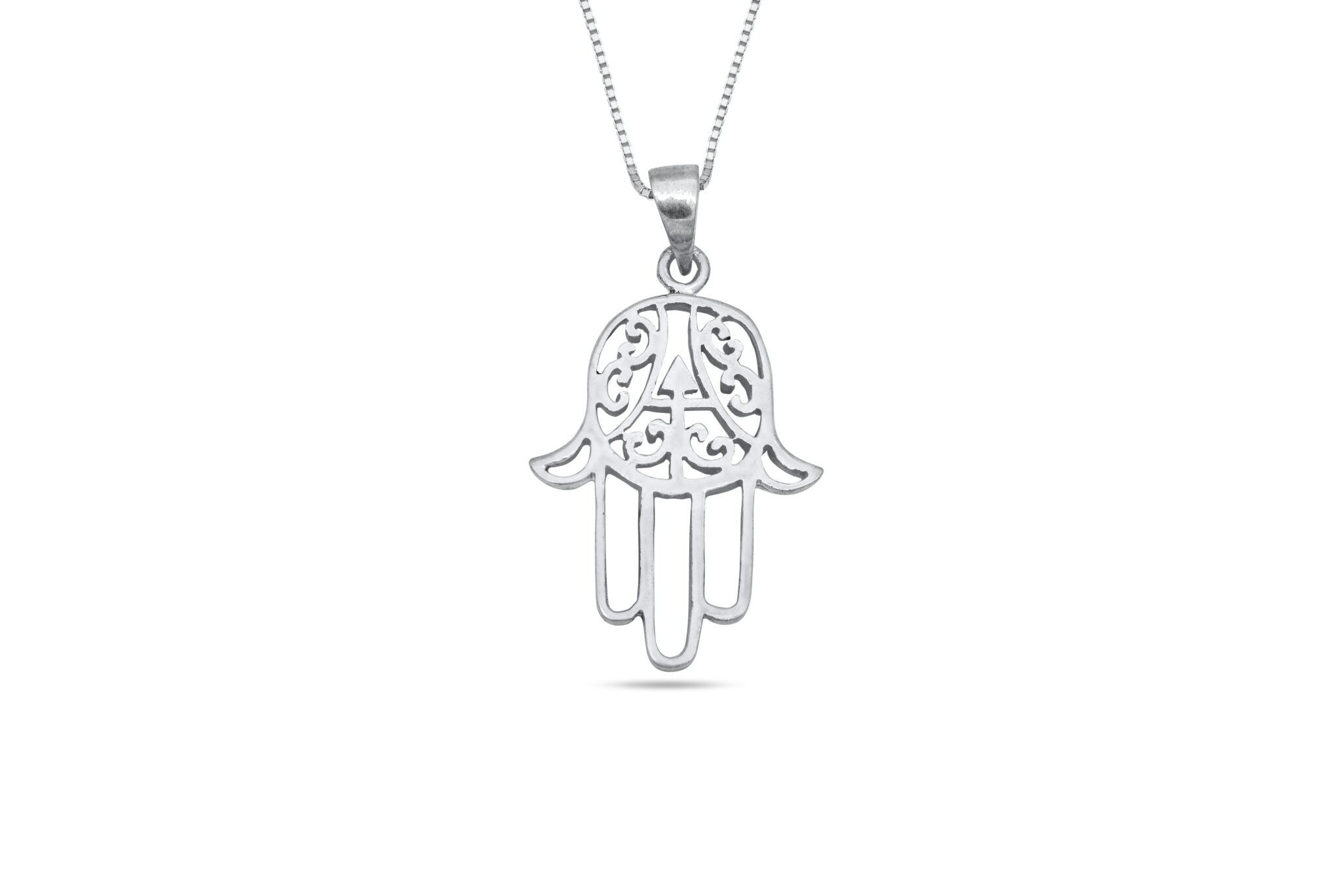 Large Hamsa Filigree Silver Necklace