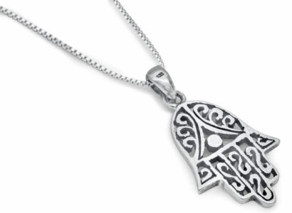 Medium-Sized Hamsa Filigree Silver Necklace