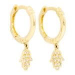 Elegant 14k Gold Diamond Hamsa Hoop Earrings