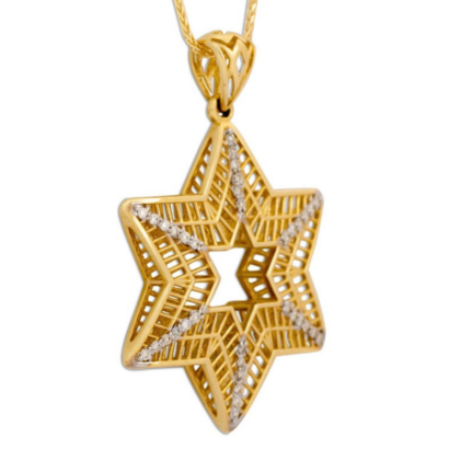 Stunning Cut-Out Gold Star of David Pendant with Diamonds