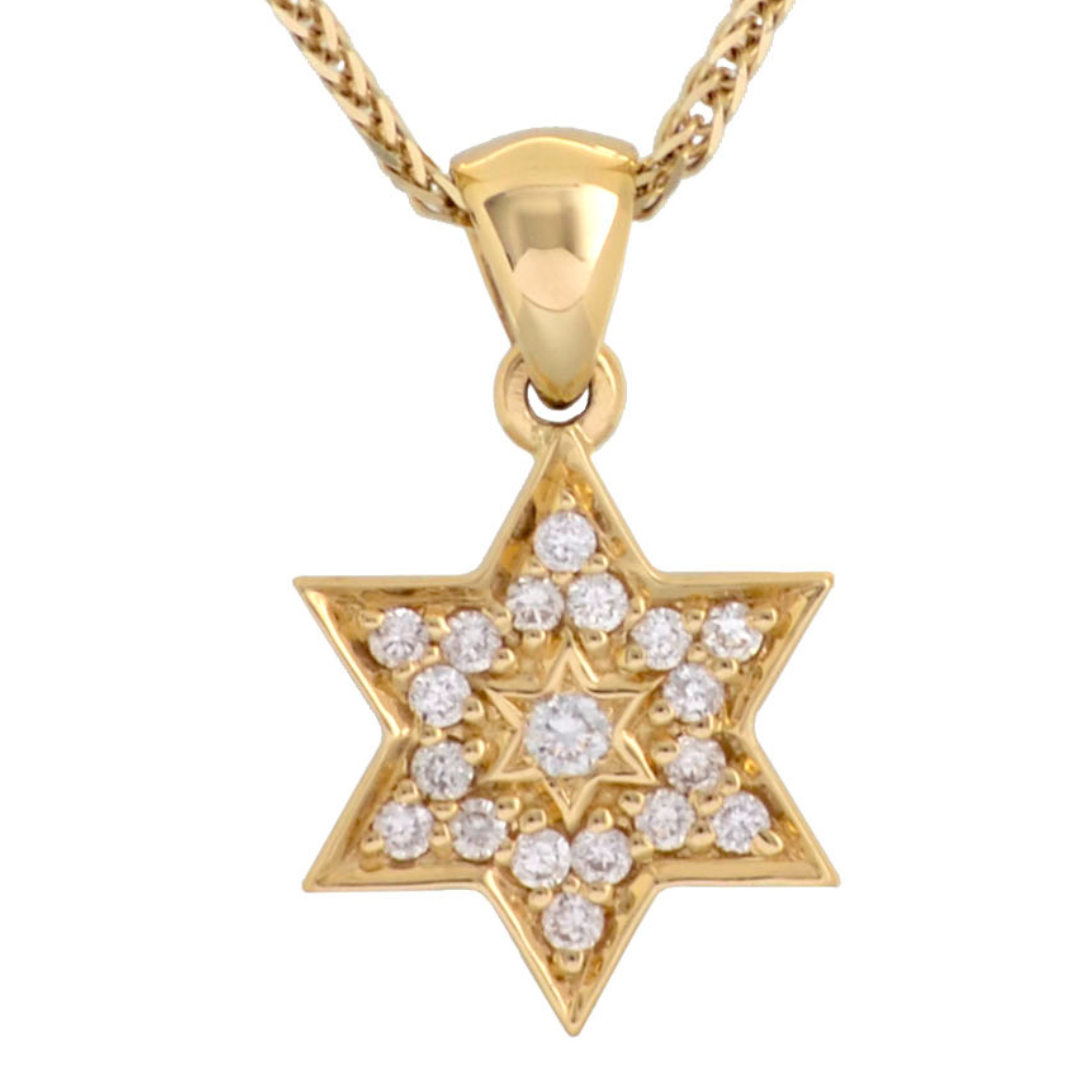 Yellow Gold Diamonds Studded Magen David Pendant