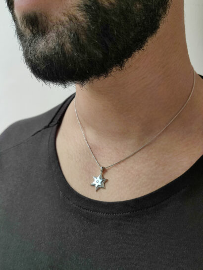 White Gold Layered Magen David Pendant with Diamond