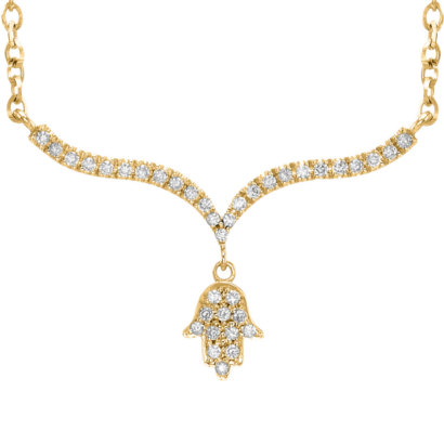 Chic and Small Gold Hamsa Pendant with Diamonds