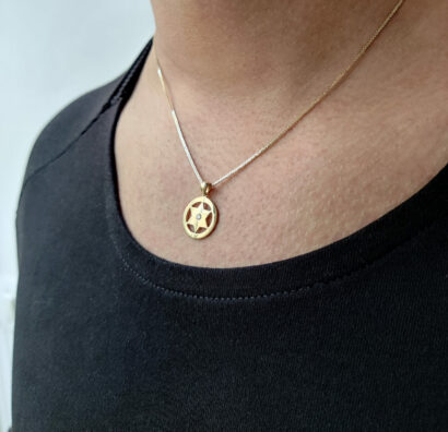 Yellow Gold Modern Star of David Necklace with Diamond