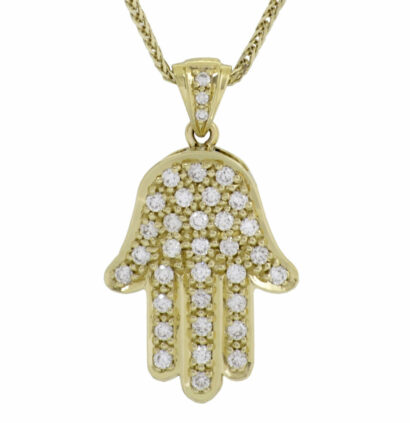 Jerusalem Hamsa Pendant- Diamond/Gold