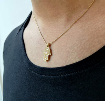 Yellow 14K Gold Hamsa Unique Pendant with Diamonds