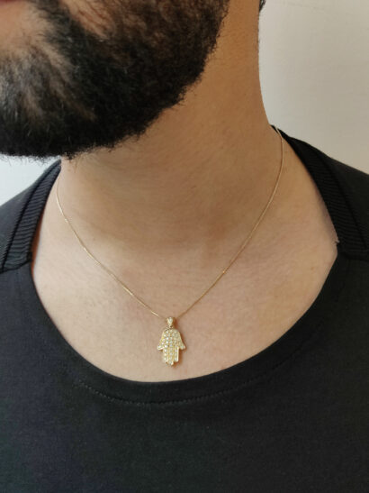 Small Hamsa charming Pendant- Diamond with Gold