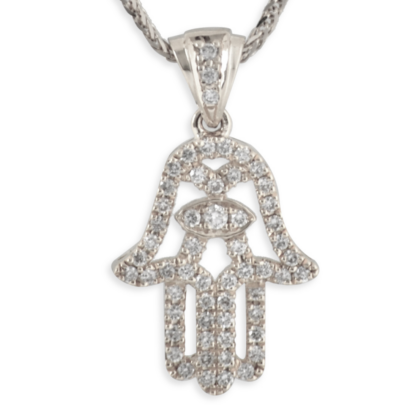 Evil Eye and Hamsa White Gold and Diamonds Pendant