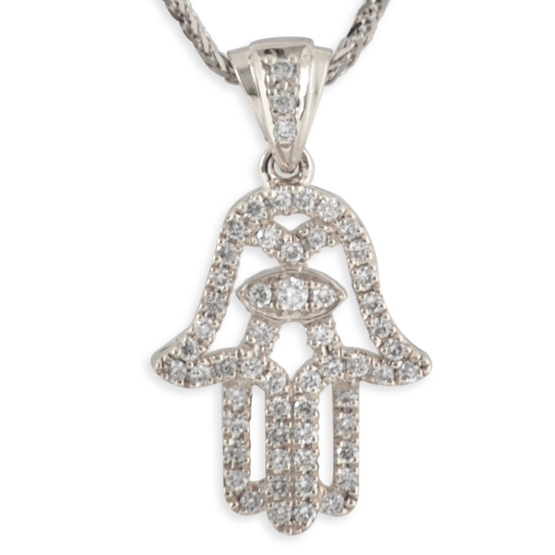 Evil Eye and Hamsa White Gold and Diamonds Pendant