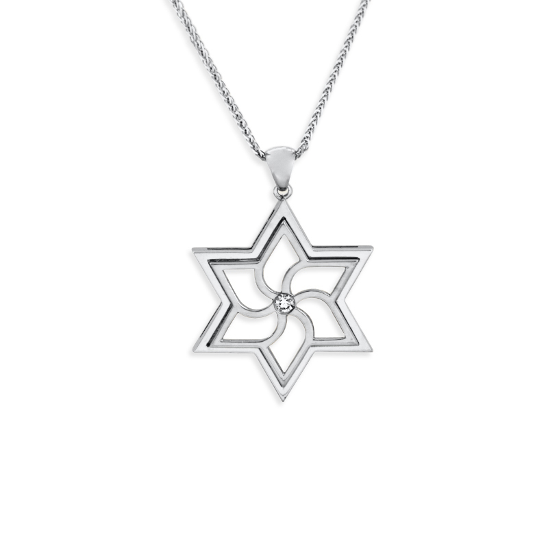 Big Swirly Contemporary White Gold Magen David Pendant