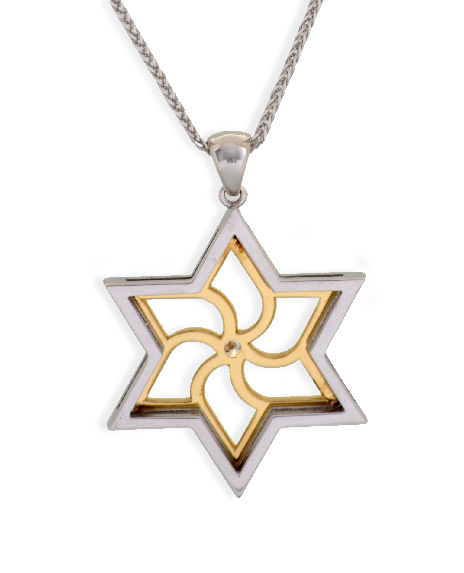 Big Swirly Contemporary White Gold Magen David Pendant