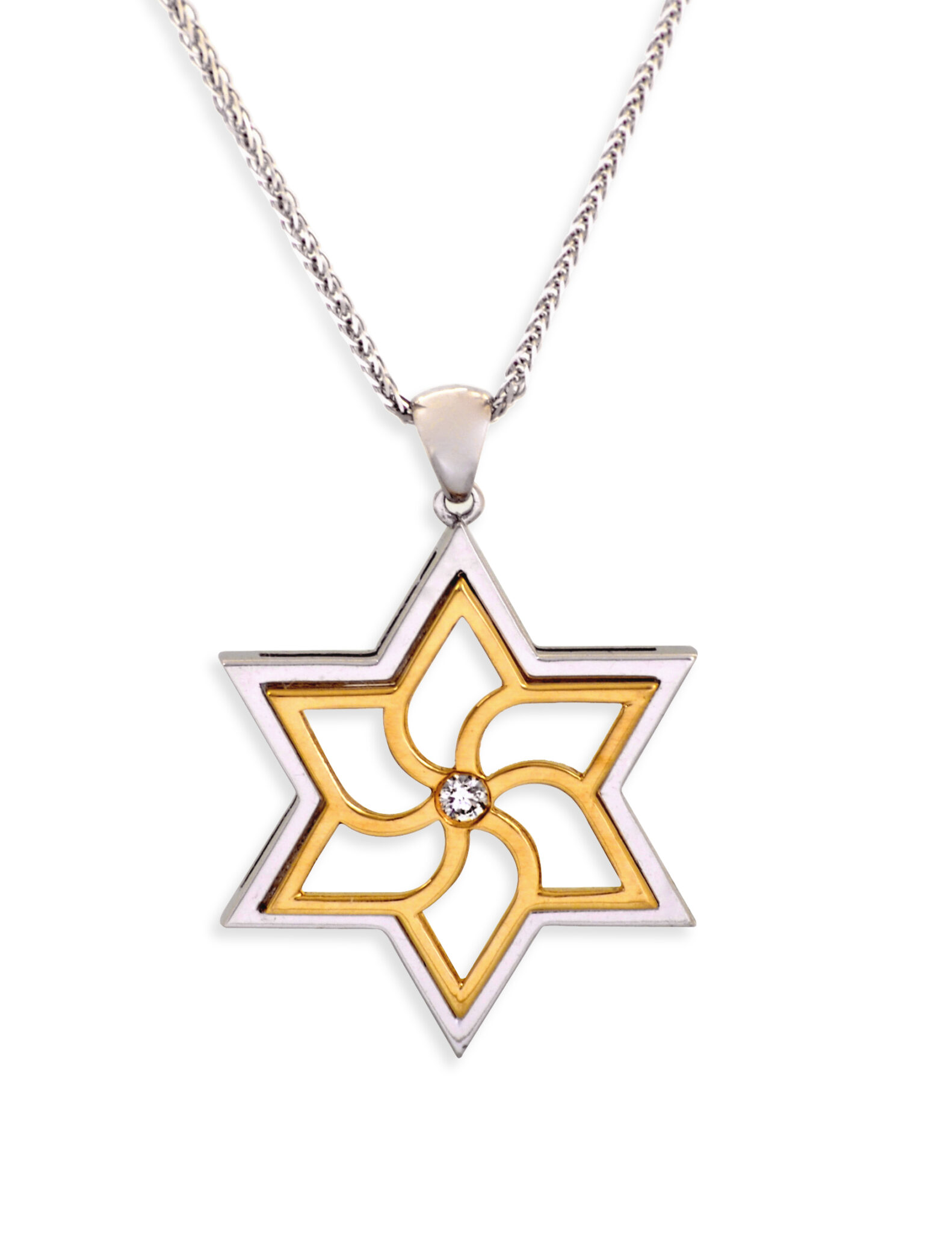 Big Swirly Contemporary White Gold Magen David Pendant