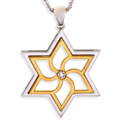 Big Swirly Contemporary White Gold Magen David Pendant
