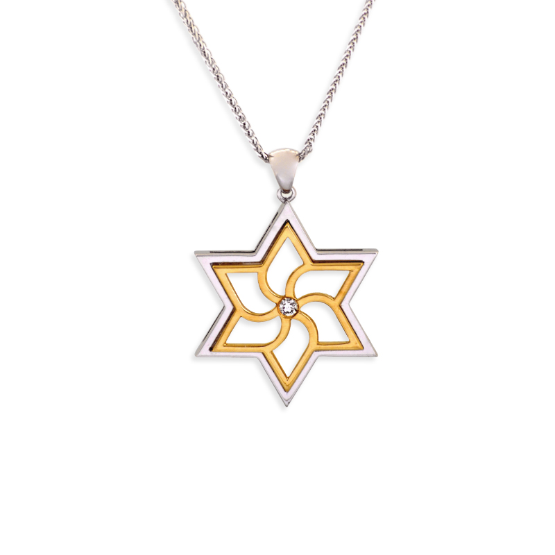 Big Swirly Contemporary White Gold Magen David Pendant