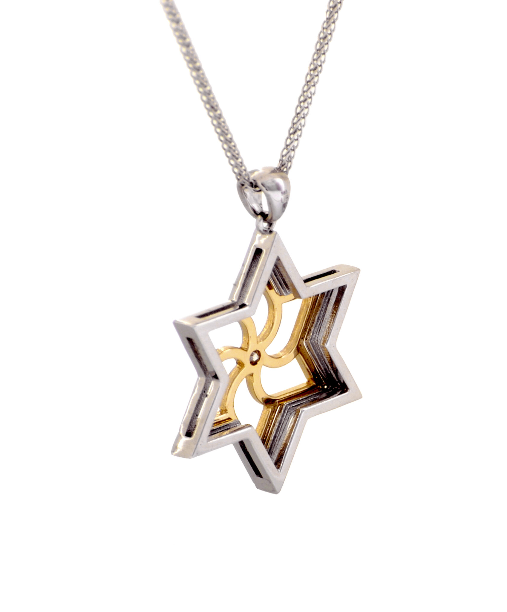 Big Swirly Contemporary White Gold Magen David Pendant