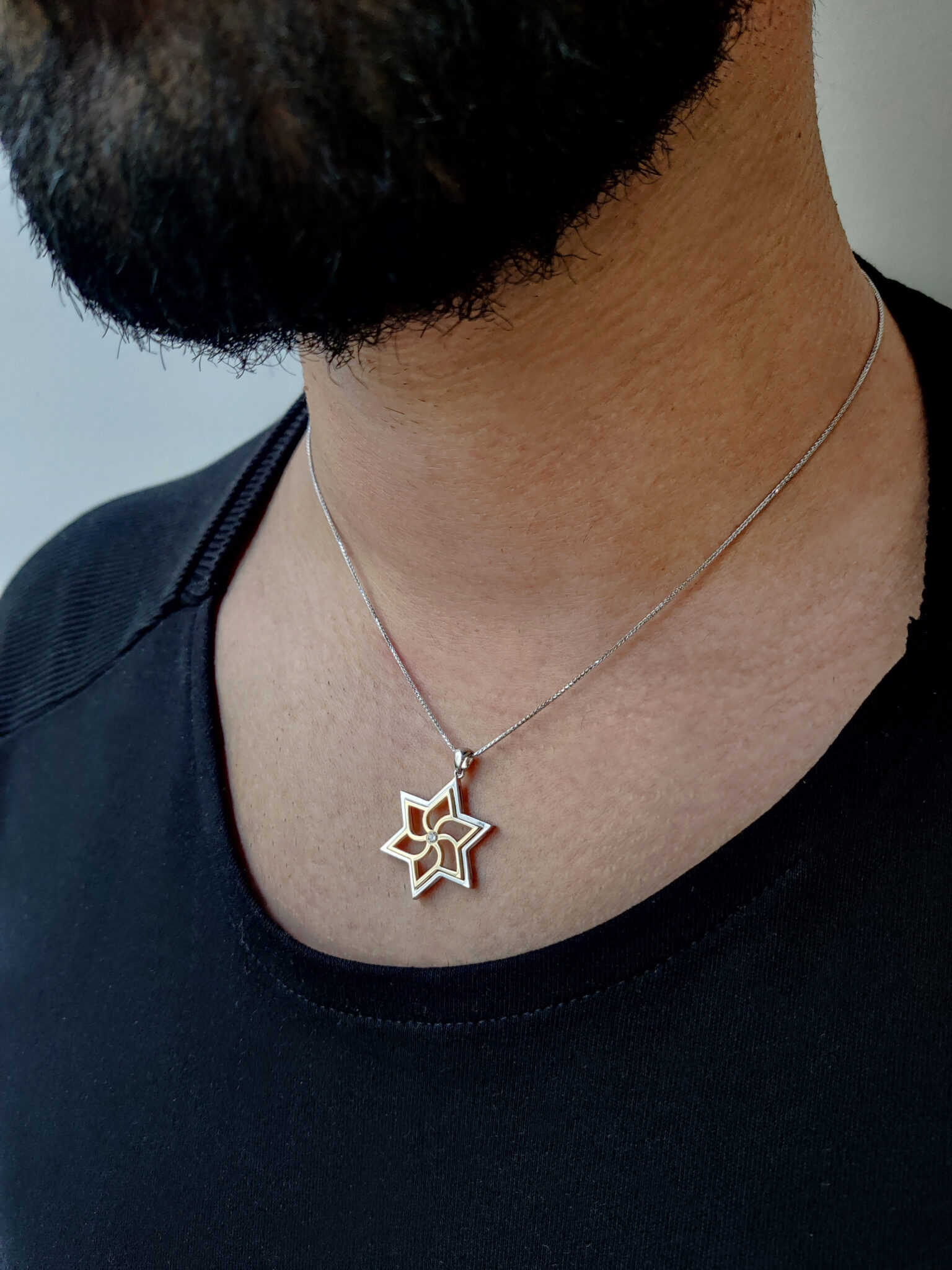 Big Swirly Contemporary White Gold Magen David Pendant