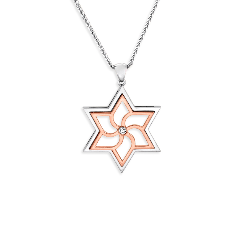 Big Swirly Contemporary White Gold Magen David Pendant