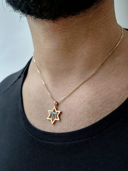 Small Brushed Star of David with Chai Necklace From 14K Gold