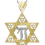Jewish Chai in Star of David Pendant Yellow/White gold