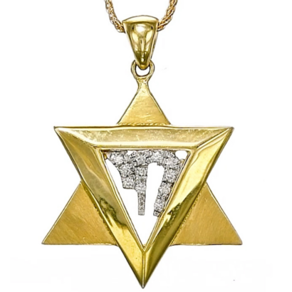 Diamonds Chai and Magen David Gold Contemporary Pendant