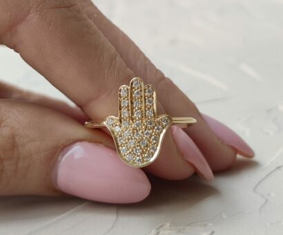 14k White gold ring Jewish Ring Hamsa