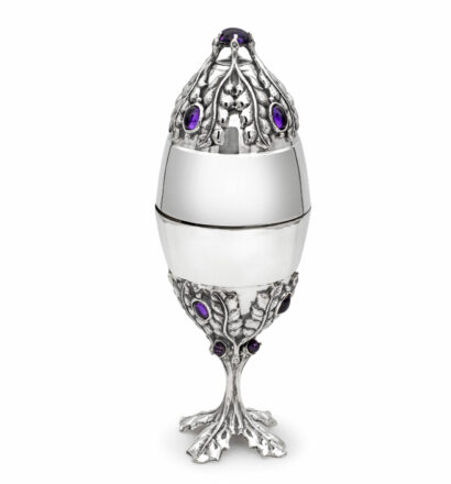 Glorious Special Silver Etrog Box with Amethyst Gemstones