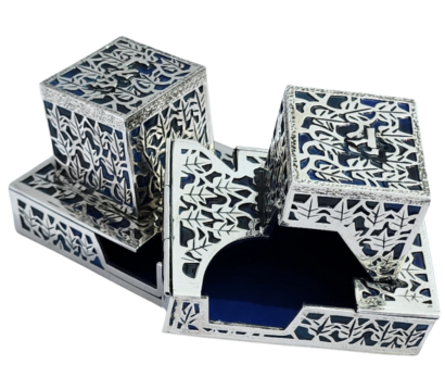 Sterling Silver Personalized Blue Enamel Color Tefillin Cases