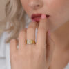 14K Yellow Gold Brushed Hebrew ‘Ahava’ Diamond Ring