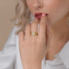 14K Yellow Gold Brushed Hebrew ‘Ahava’ Diamond Ring