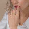 14K Yellow Gold Brushed Hebrew ‘Ahava’ Diamond Ring