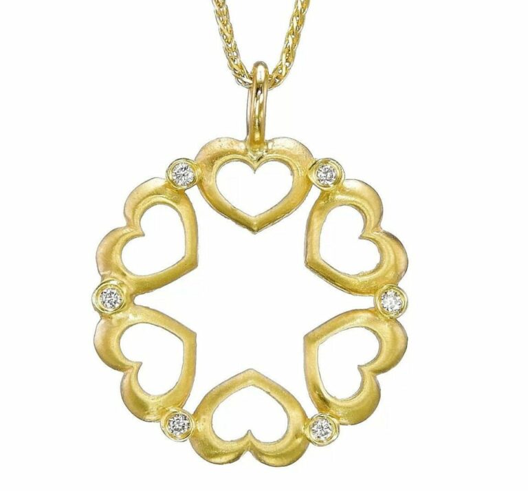 14K Gold and Diamonds Star of David with Hearts Frame Pendant