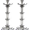 Tall Flower Shape Stones Candle Holders From Sterling Silver