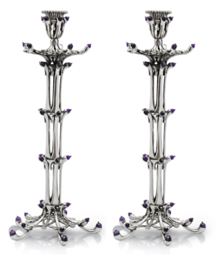 Tall Flower Shape Stones Candle Holders From Sterling Silver