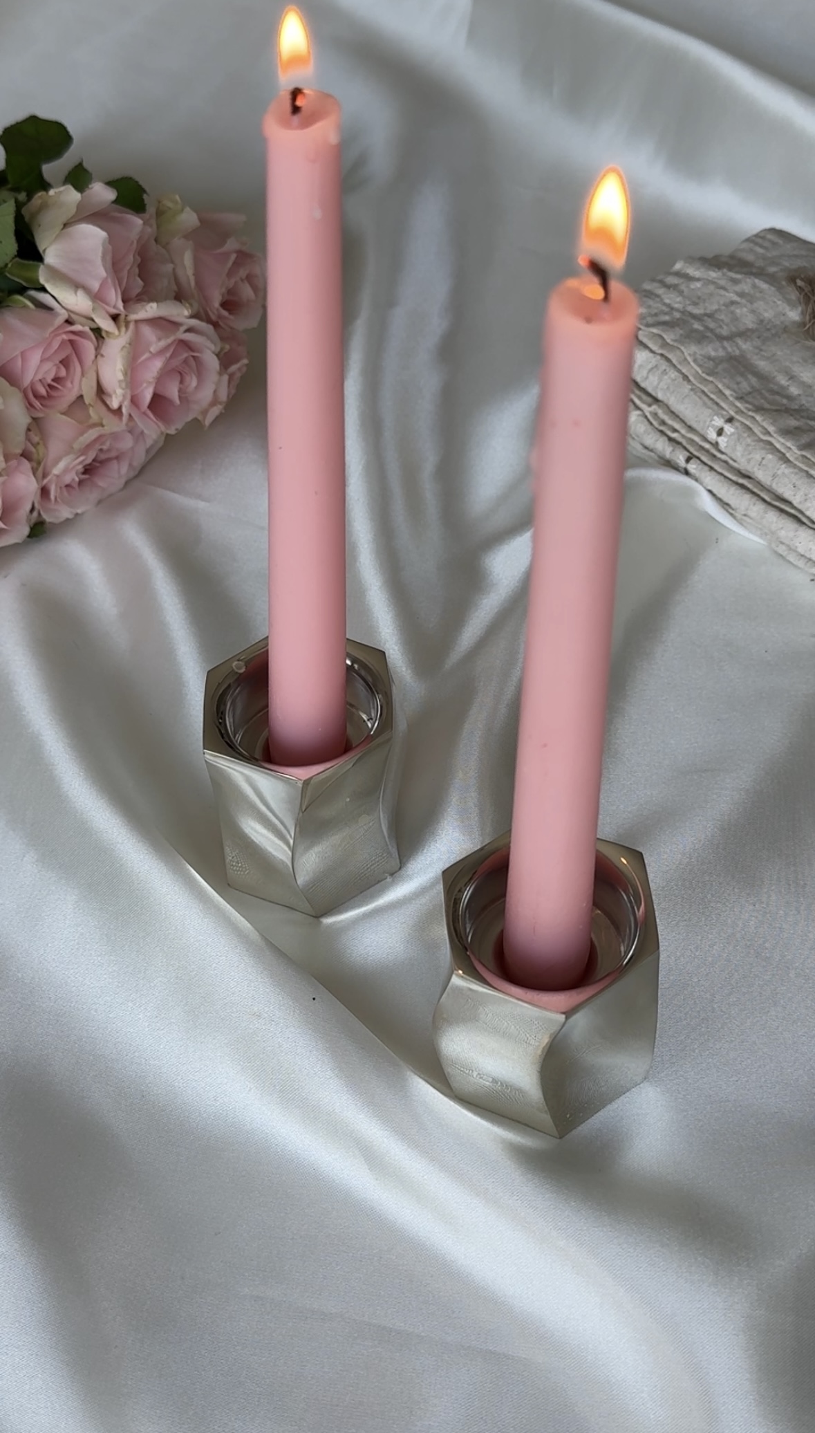 Pure Silver Tea Light Candlesticks in Contemporary Curled Design