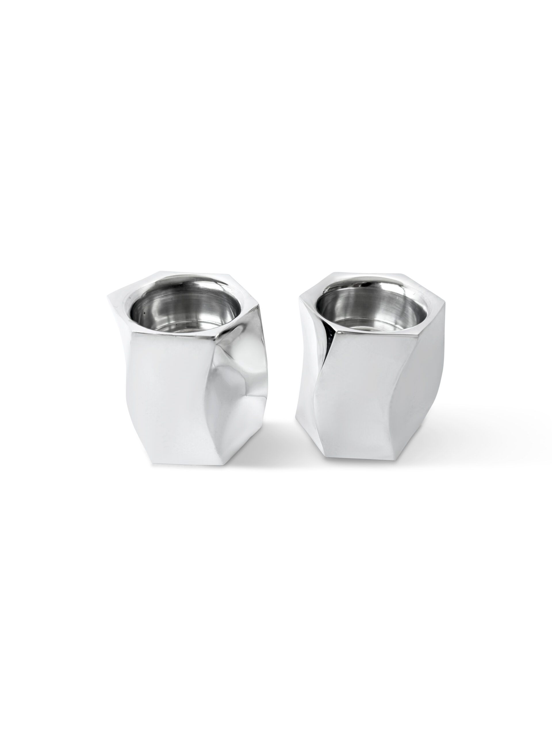 Pure Silver Tea Light Candlesticks in Contemporary Curled Design