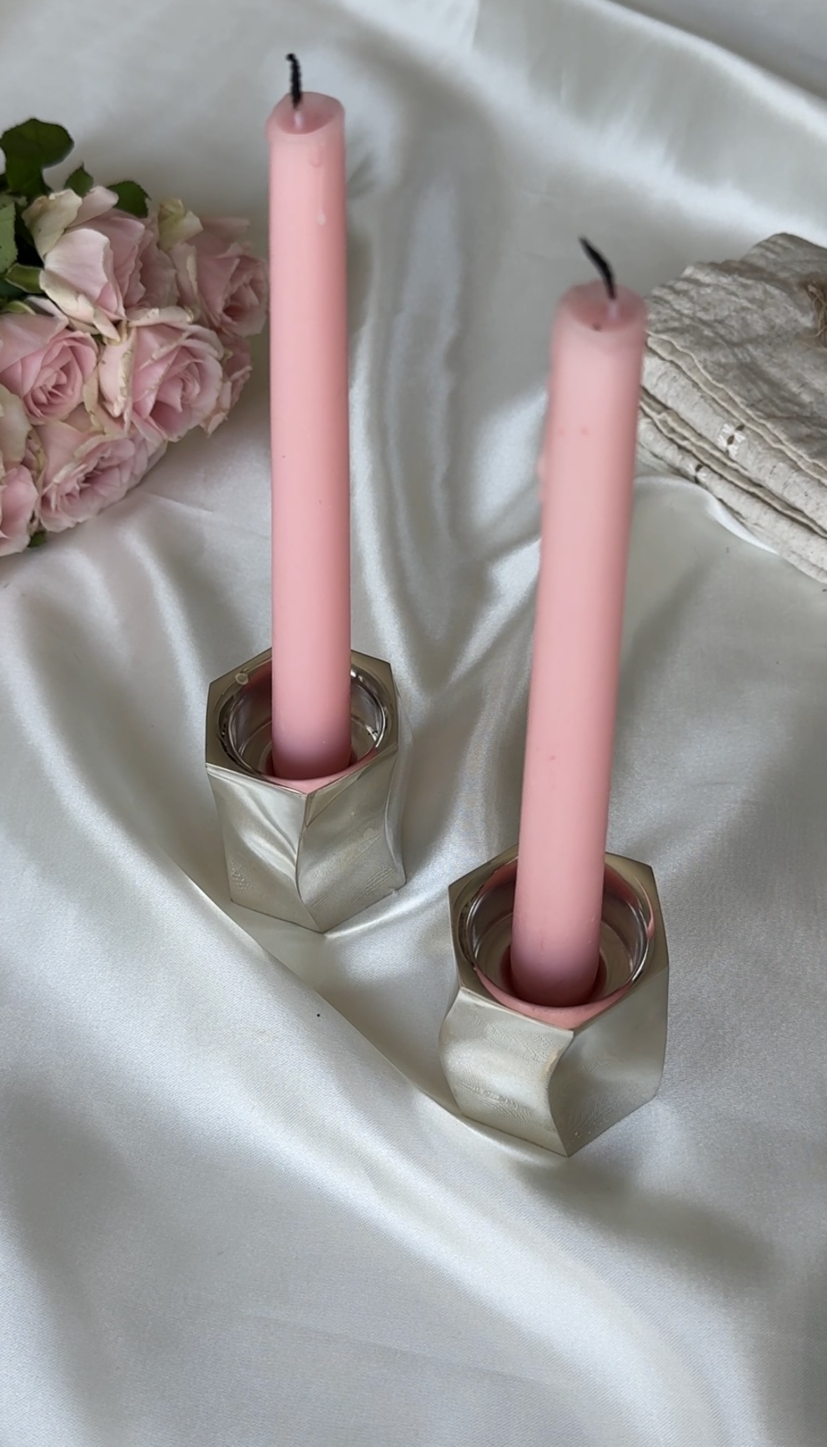 Pure Silver Tea Light Candlesticks in Contemporary Curled Design