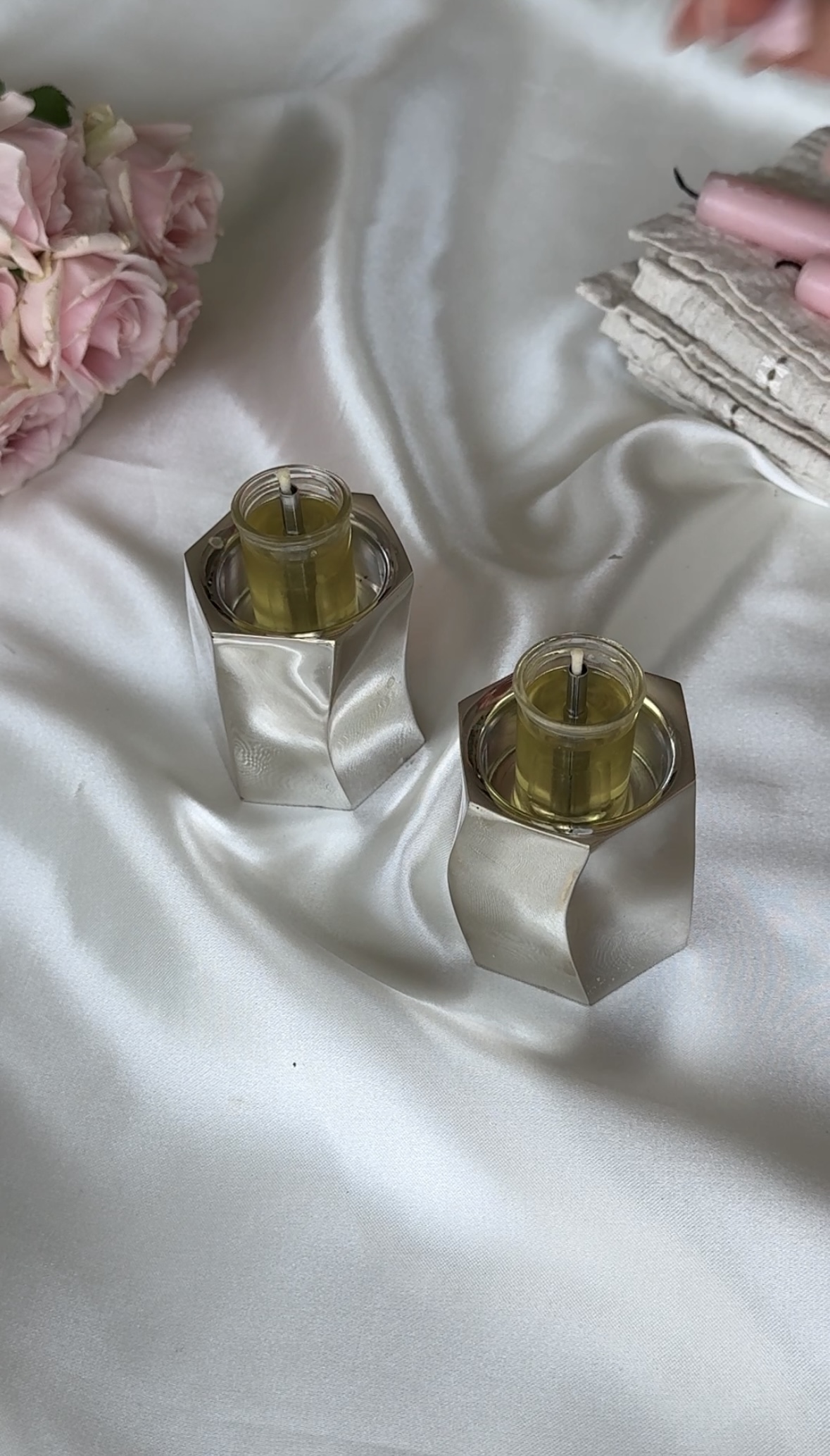 Pure Silver Tea Light Candlesticks in Contemporary Curled Design