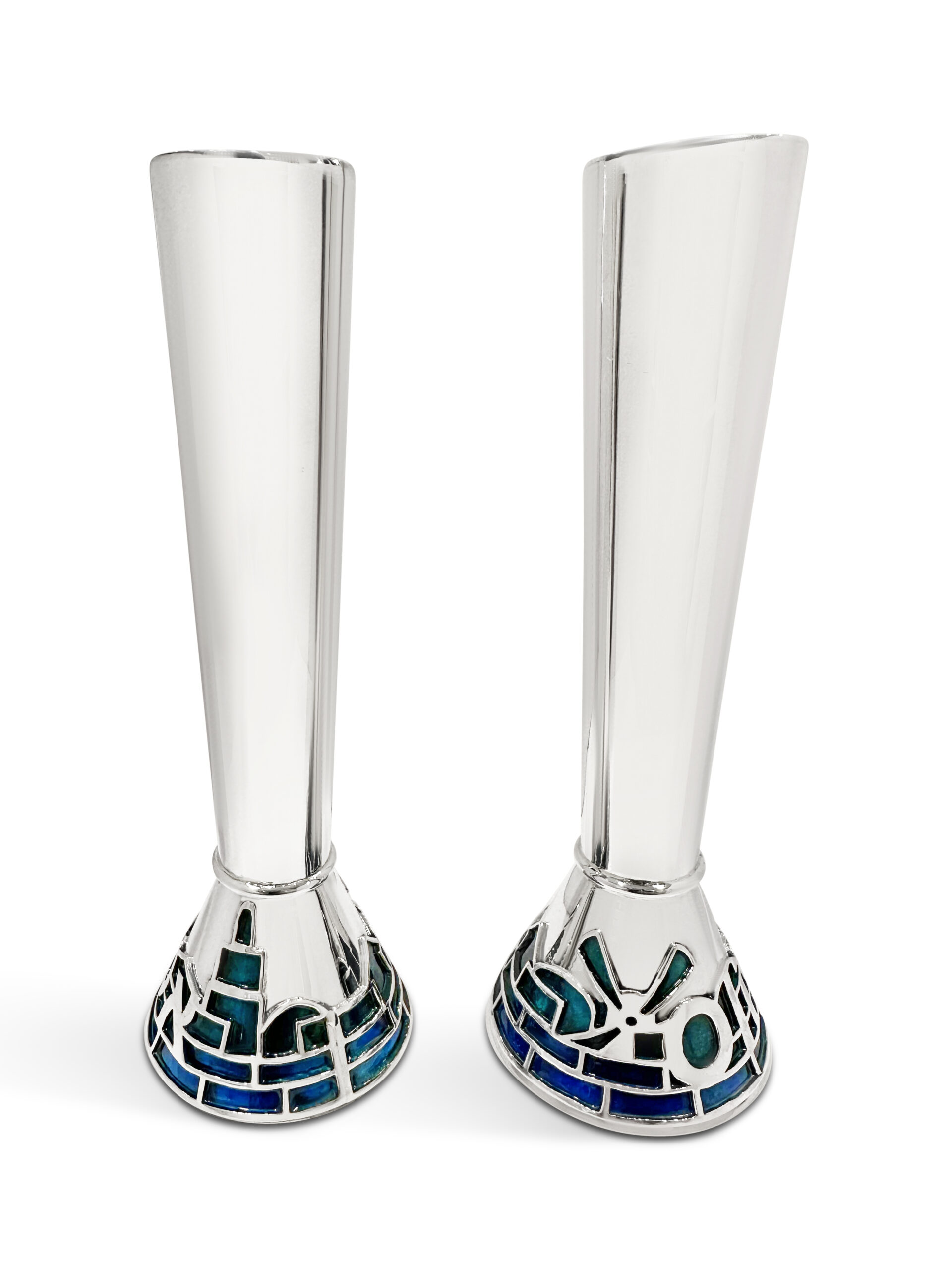 Personalized Jerusalem Sterling Silver Shabbat Candlesticks