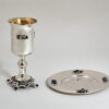 Square Leg Silver Kiddush Cup with Blessing and Blue Gems