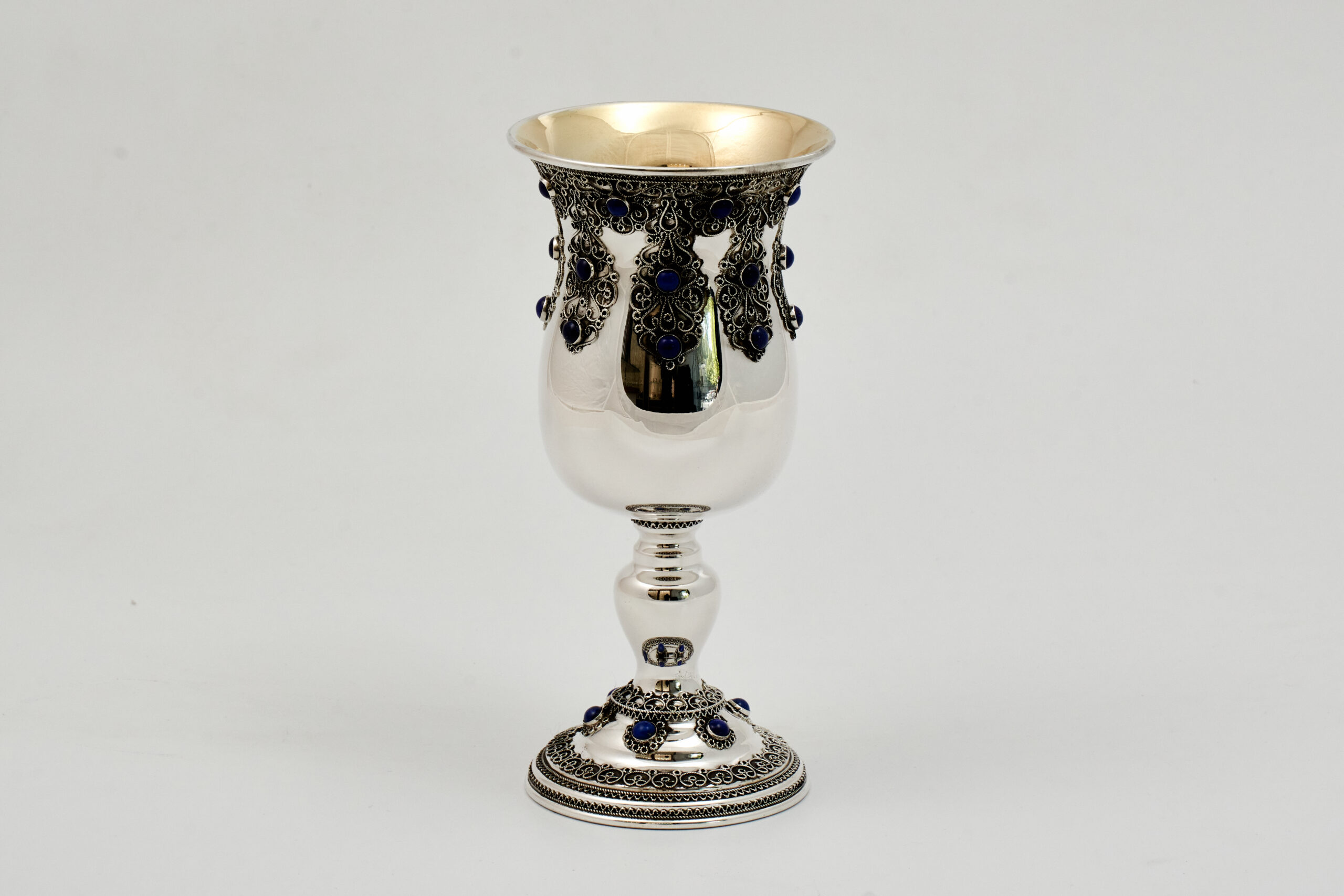 Magnificent Silver Elijah Cup with Filigree and Blue Lapis Stones