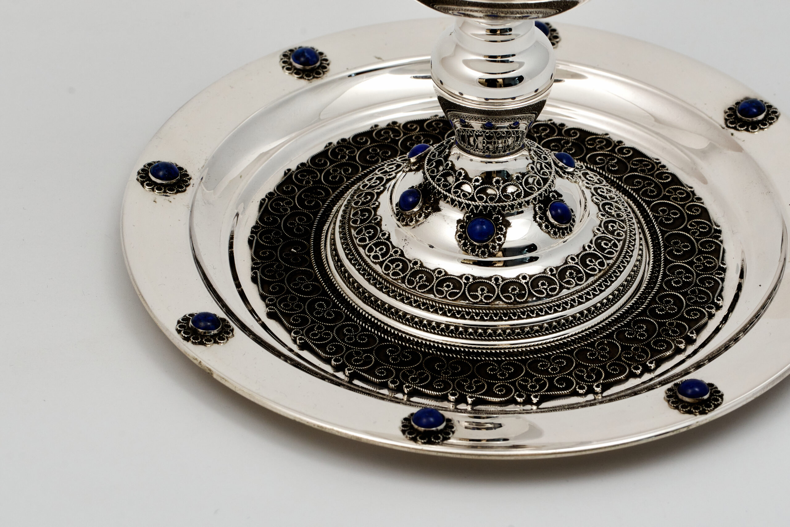 Magnificent Silver Elijah Cup with Filigree and Blue Lapis Stones