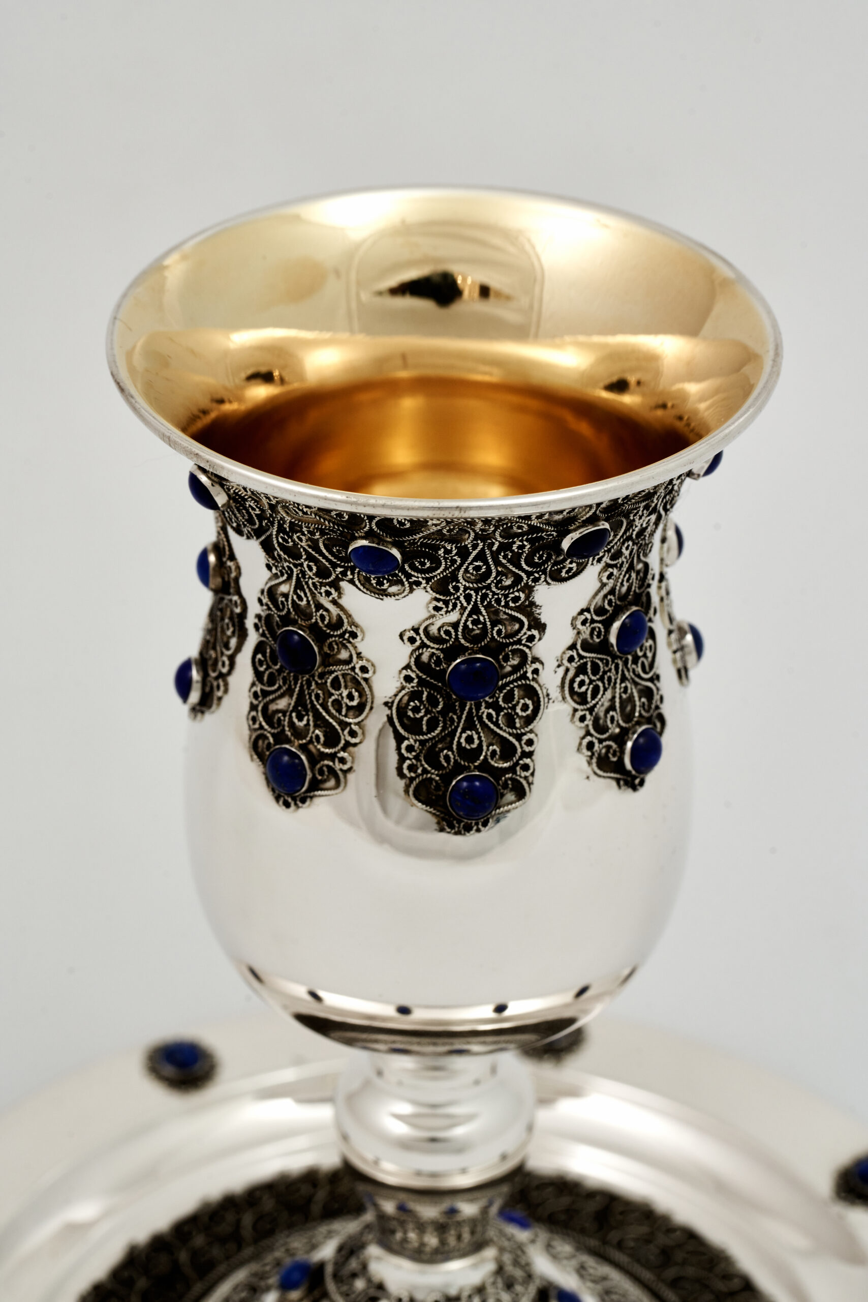 Magnificent Silver Elijah Cup with Filigree and Blue Lapis Stones