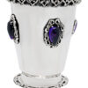 Impressive Amethyst Gemstone Kiddush Cup and Saucer Set